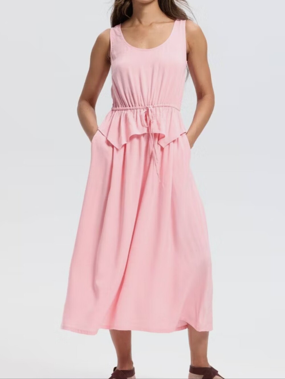 Universal Thread Sleeveless Pink Drawstring Waist Maxi Dress. Soft Girl. Brunch